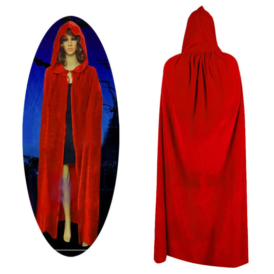 Cape de Sorcière en Velours Rouge avec Capuche – Adulte Unisexe
