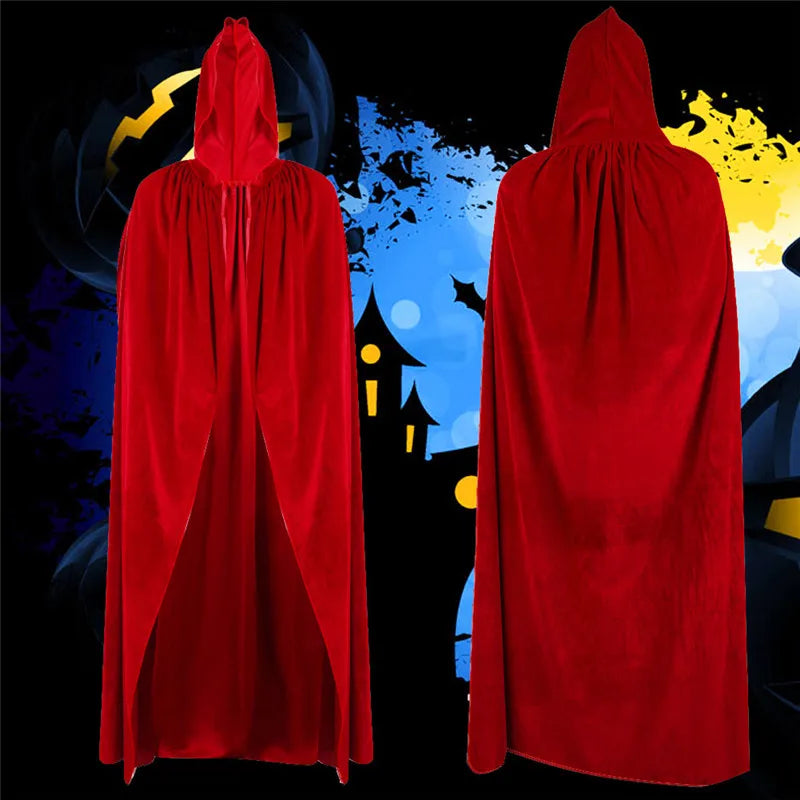 Cape de Sorcière en Velours Rouge avec Capuche – Adulte Unisexe
