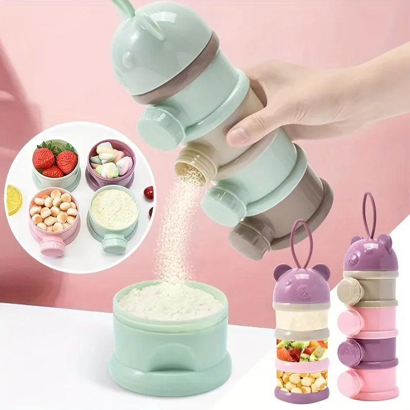 Bouteille de lait en poudre Portable à quatre couches, récipient de lait en poudre, boîte rotative de stockage des aliments pour bébé